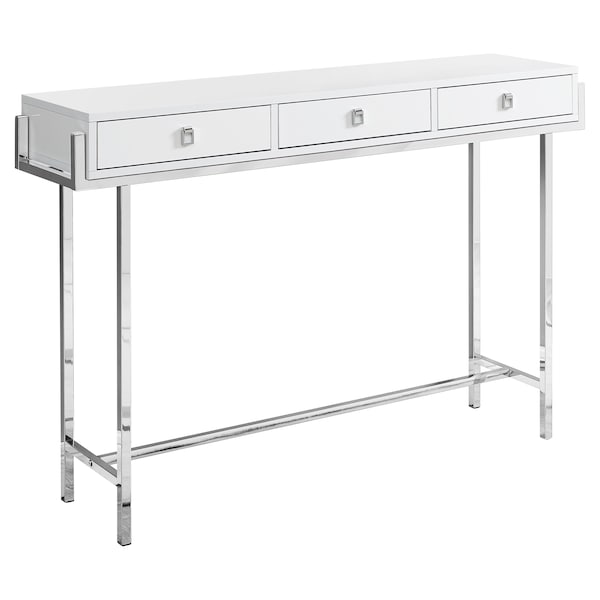 Accent Table - 48"L / Glossy White / Chrome Metal
